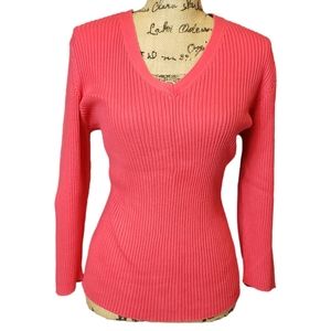 Old Navy Vneck Melon Colored Ribbed Knit Sweater